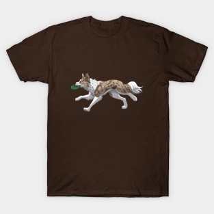 Running Red lilac Merle Border Collie with Frisbee T-Shirt
